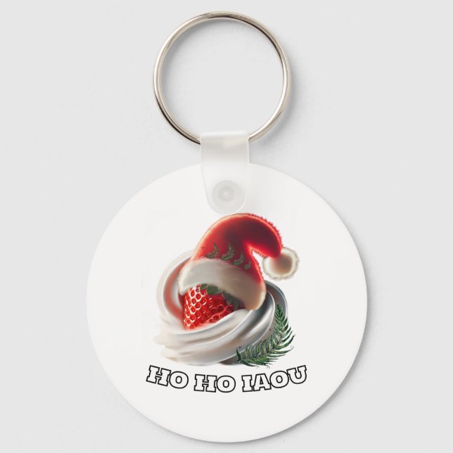 Llavero Keychain Strawberry Cream Christmas Hat NZ Fern (Anverso)