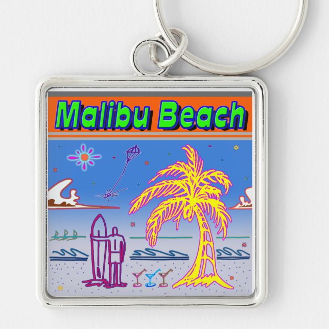 Llavero Keychain Surfista de la playa de Malibu (Frente)