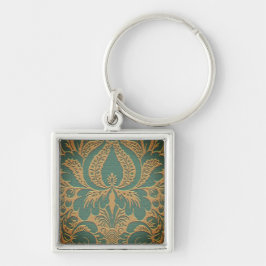 Llavero Keychain verde azulado Beige Damask