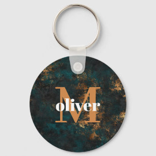 Llavero Keychain Verde azulado del Monograma Hombres Oro y