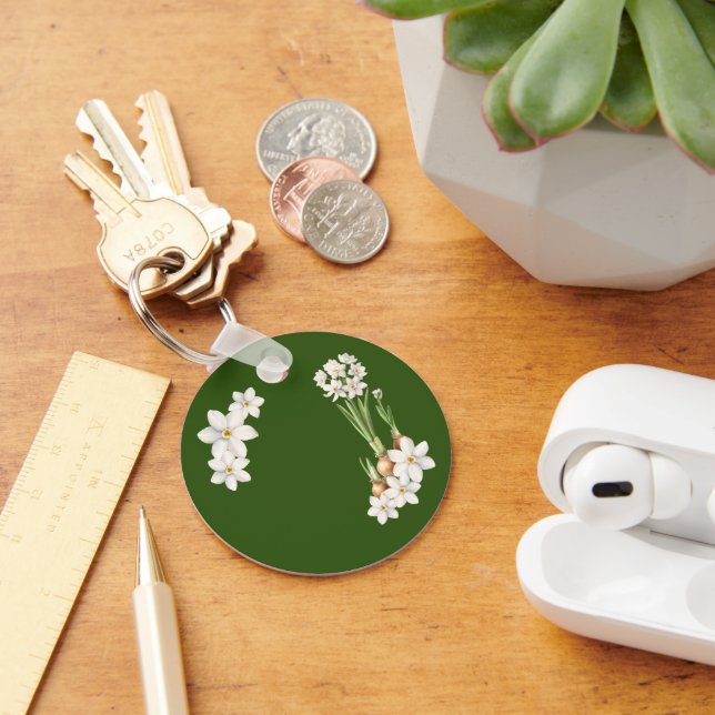 Llavero Keychain verde de primavera botánica (Escritorio )