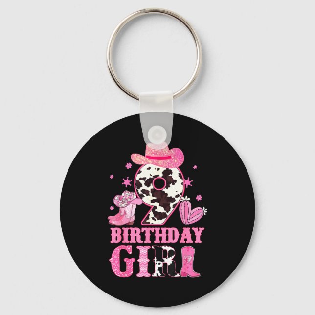 Llavero Kids 9th Birthday Girl Rodeo Western Cowgirl Birth (Anverso)