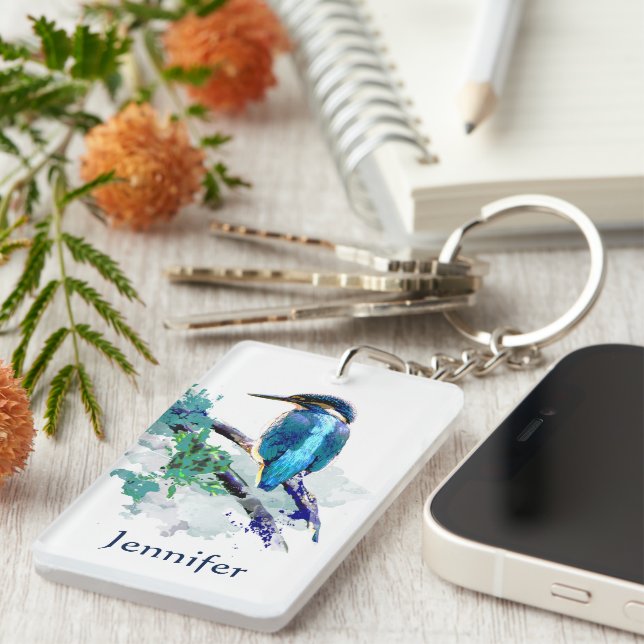 Llavero Kingfisher Arte gráfico de aves Vida salvaje Arte  (Frente Derecha)