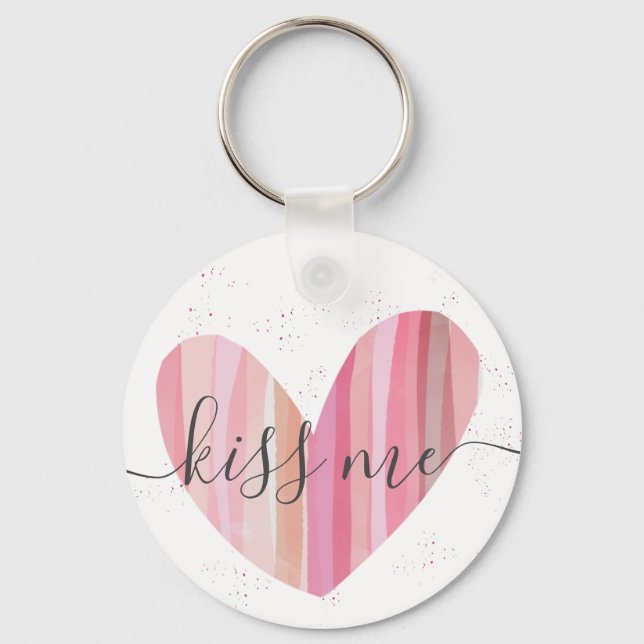 Llavero Kiss Me Cute Pink Textured Heart (Anverso)