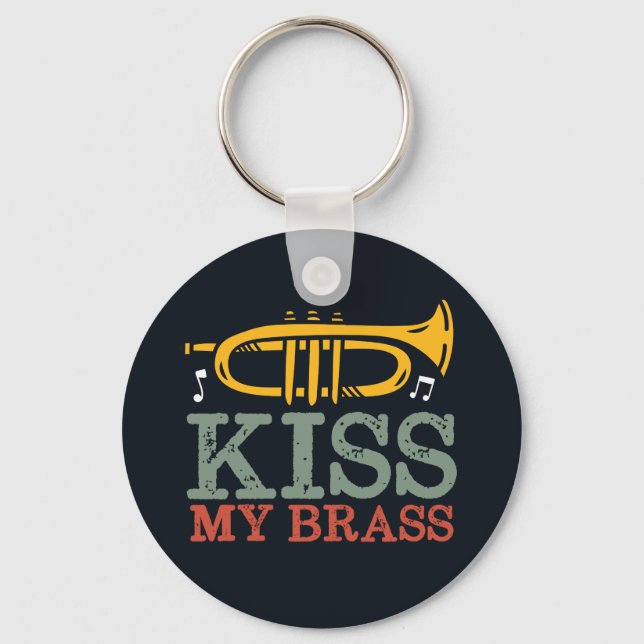 Llavero Kiss My Brass Funny Trumpet Player Puns (Anverso)