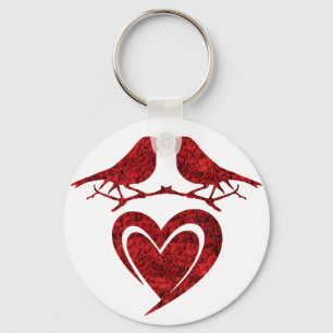 Llavero Kiss of Birds Keychain - Heart with Red Roses