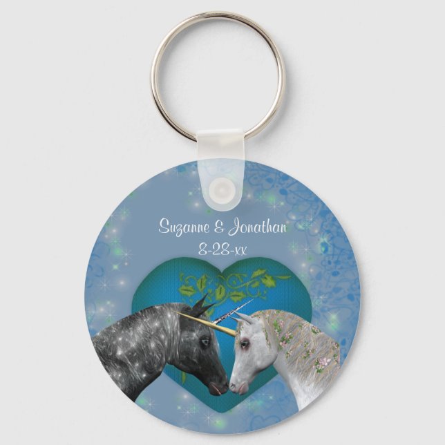 Llavero Kissing Unicorns Cute Wedding  (Reverso )