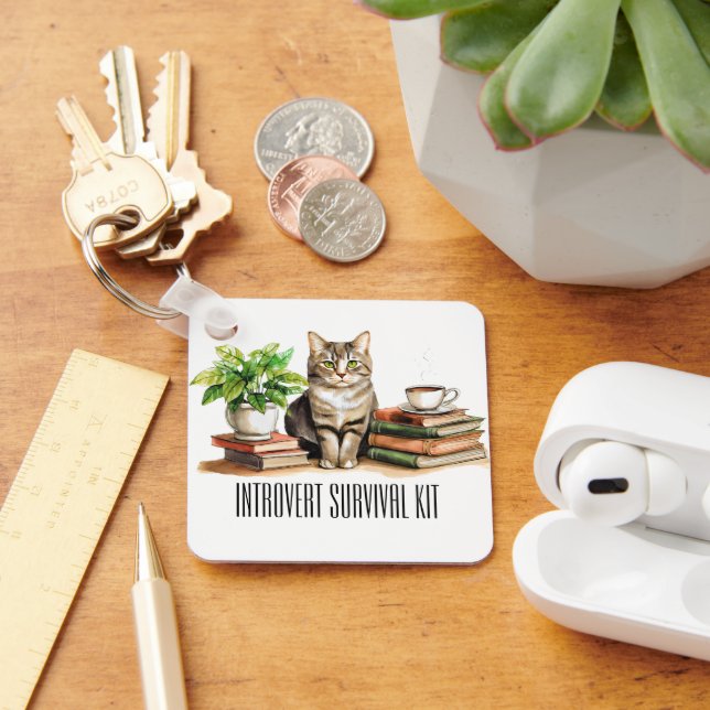 Llavero Kit de supervivencia de introvertido (Gato, planta (Escritorio )