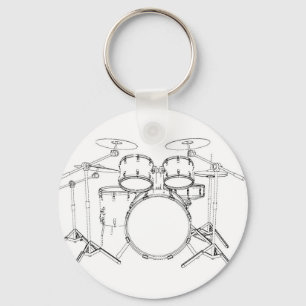 Llavero Kit de tambor de 5 piezas: dibujo en blanco y negr