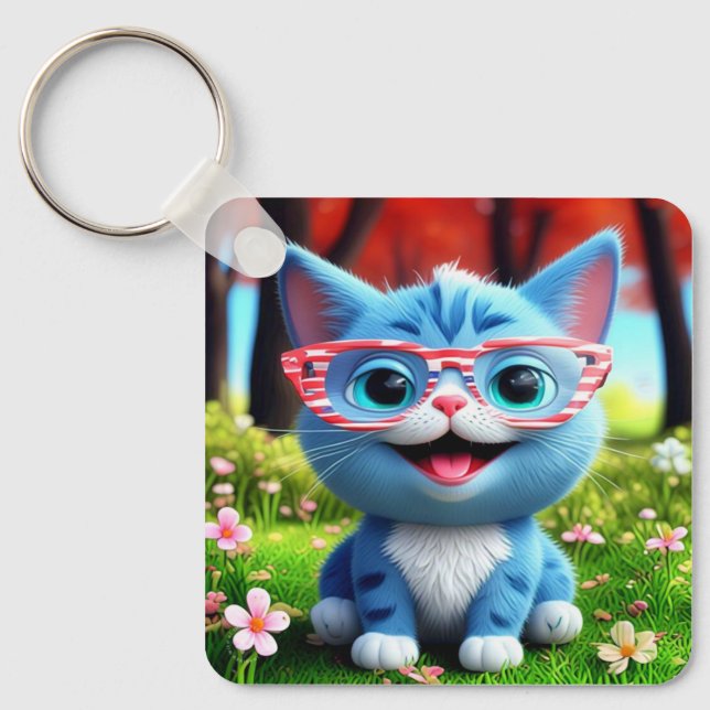 Llavero Kitten azul lindo sonriente-55665 (Anverso)