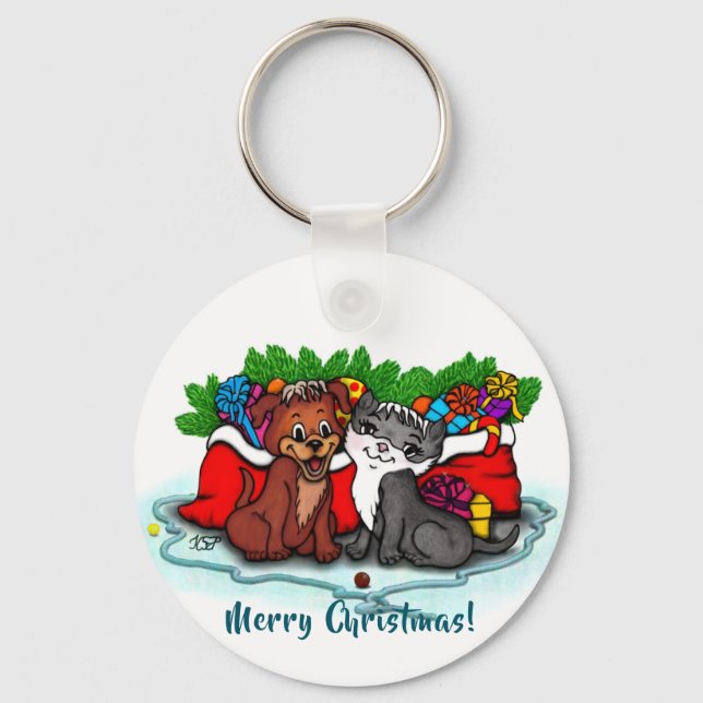 Llavero Kitty and Puppy , Happy XMas (Anverso)