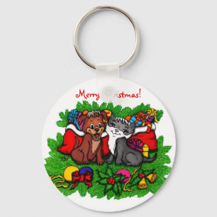 Llavero Kitty and Puppy , Happy XMas