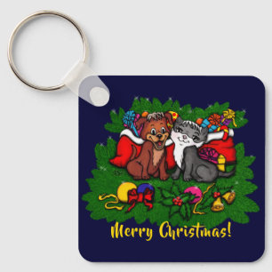 Llavero Kitty and Puppy , Happy XMas