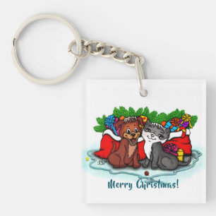 Llavero Kitty and Puppy , Happy XMas