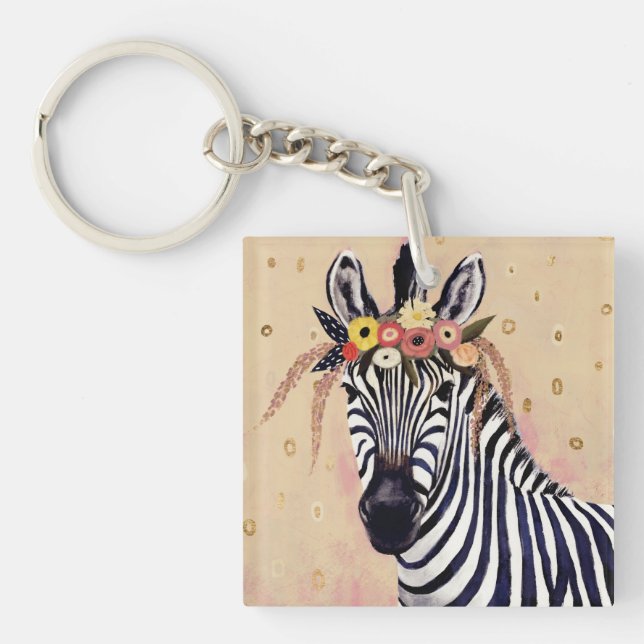 Llavero Klimt Zebra | Adornadas En Flores (Frente)