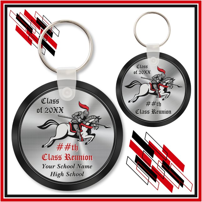 Llavero Knight Party Favours, Class Reunion Souvenir (Knight theme class reunion. Knight keychains. Black, Silver, White, Red, cheap class reunion gifts.)