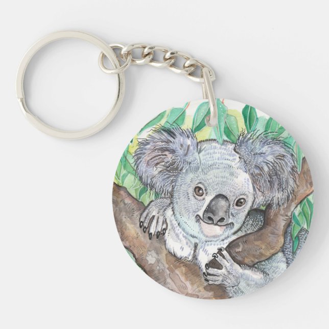 Llavero Koala en pintura de árboles de eucalipto (Frente)