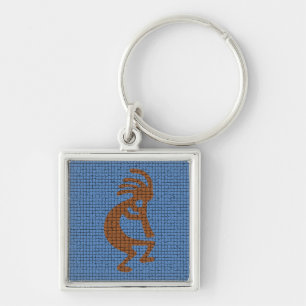 Llavero Kokopelli con flauta azul Mosaico en el suroeste