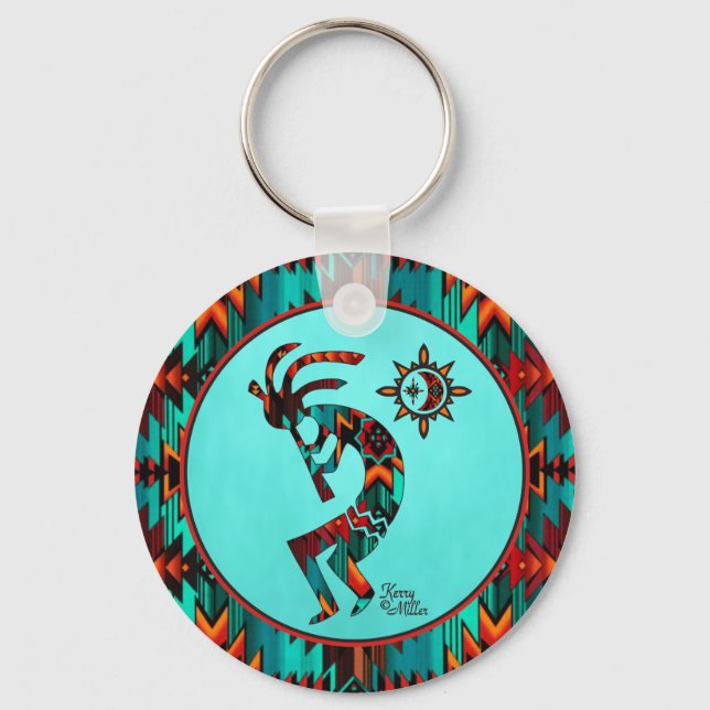 Llavero Kokopelli del Suroeste Jugando Keychain de la Flau (Anverso)