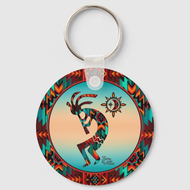 Llavero Kokopelli del Suroeste Jugando Keychain de la Flau (Anverso)