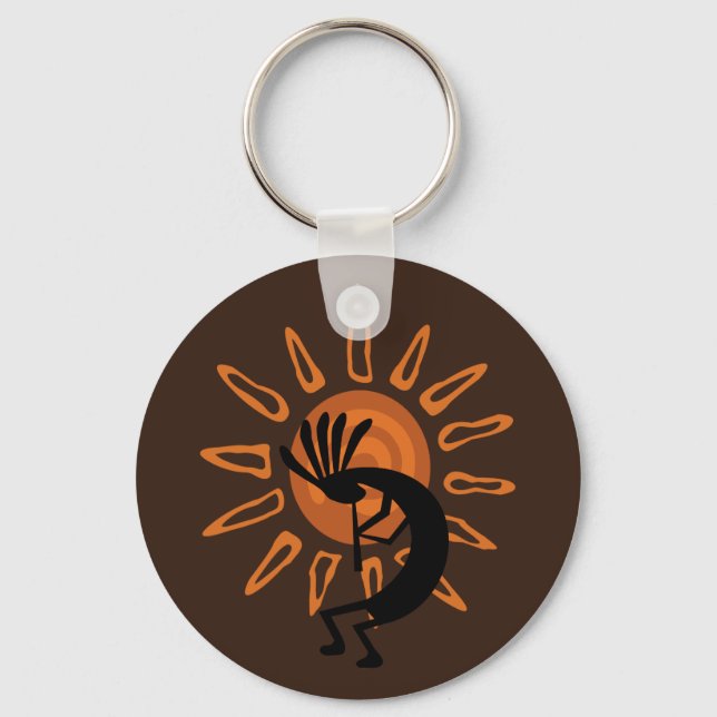 Llavero Kokopelli Sun Southwest Rustic Brown Keychain (Anverso)
