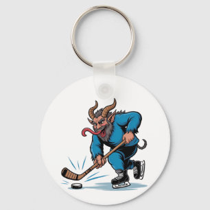 Llavero Krampus espeluznante jugando hockey sobre hielo en