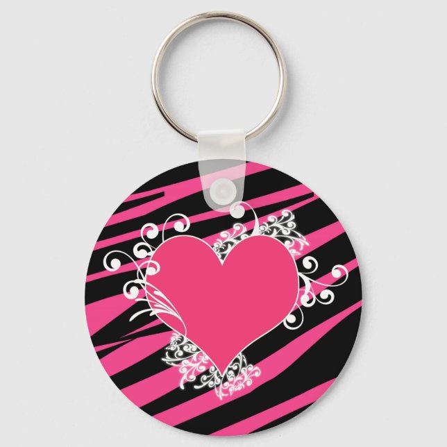 Llavero KRW Zebra Heart Swirls Pink and Black Name Keyring (Anverso)