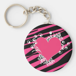 Llavero KRW Zebra Heart Swirls Pink and Black Name Keyring