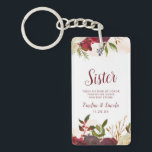 Llavero La acuarela de Mistletoe Manor a la cita de la her<br><div class="desc">Rosas Mistletoe Manor Watercolor Lush Diseñan con Florales Pintadas a Mano, Hojas de Berry Holly, Foliage de Pine Sprig y Brocas de Pintura de Color de Agua. Marsala colorida, rojo Merlot de vino, borgoña, crema de marfil y verde. Con Tipografía De Moda Rápida, Fonas De Guión De Cepillo y Elegante...</div>