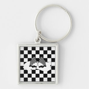 Llavero La bandera del verificador y los coches de carrera