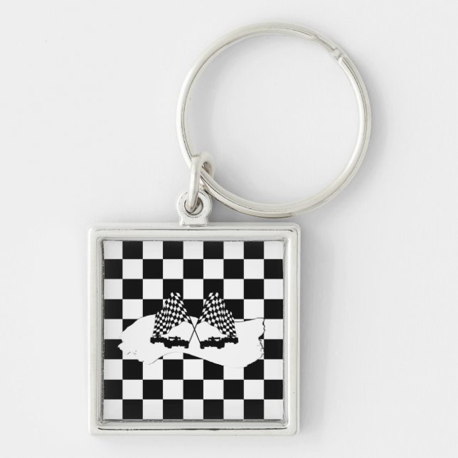 Llavero La bandera del verificador y los coches de carrera (Frente)