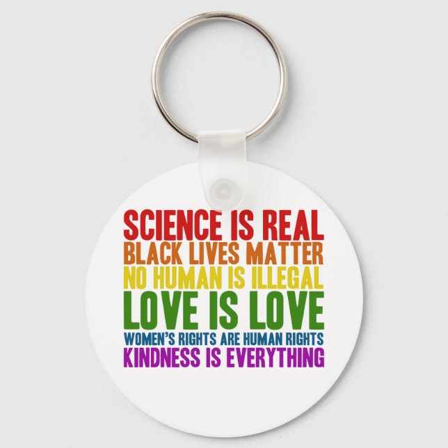 Llavero La ciencia es real, ningún ser humano es ilegal (Anverso)