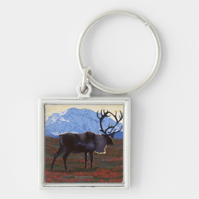 Llavero La escena del Caribou - Yukon, Alaska (Frente)