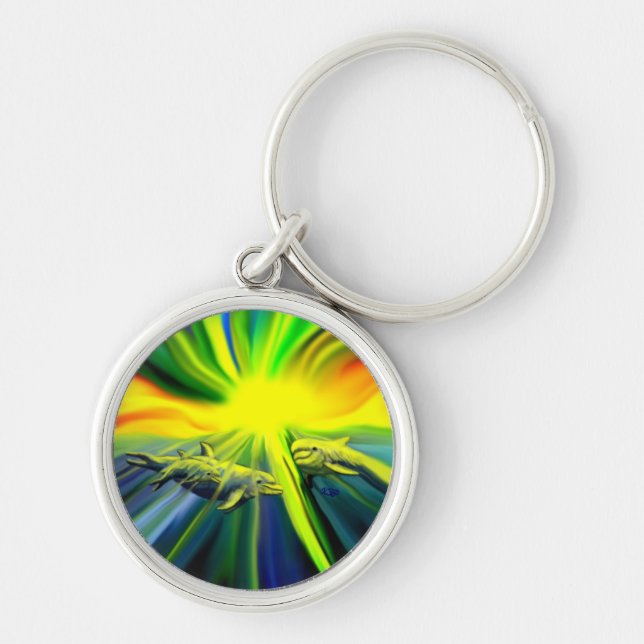 Llavero La familia de los delfines al sol (Frente)