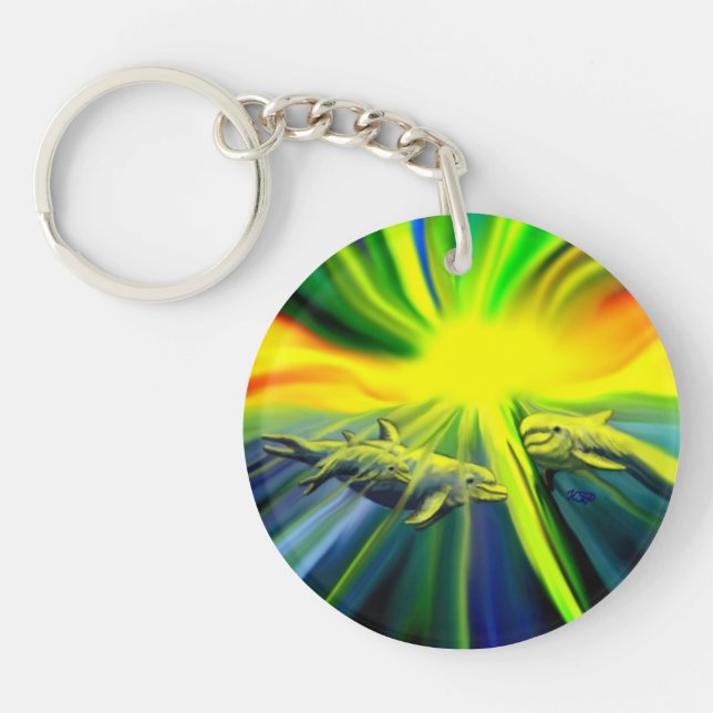 Llavero La familia de los delfines al sol (Frente)