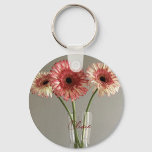 Llavero La feliz flor rosa de Gerbera + nombre personaliza