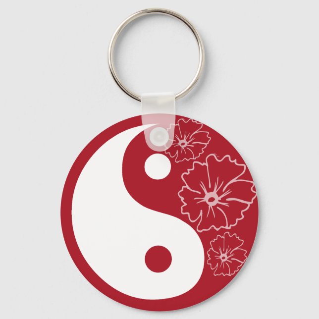 Llavero La flor tropical roja Yin Yang Keychain (Anverso)