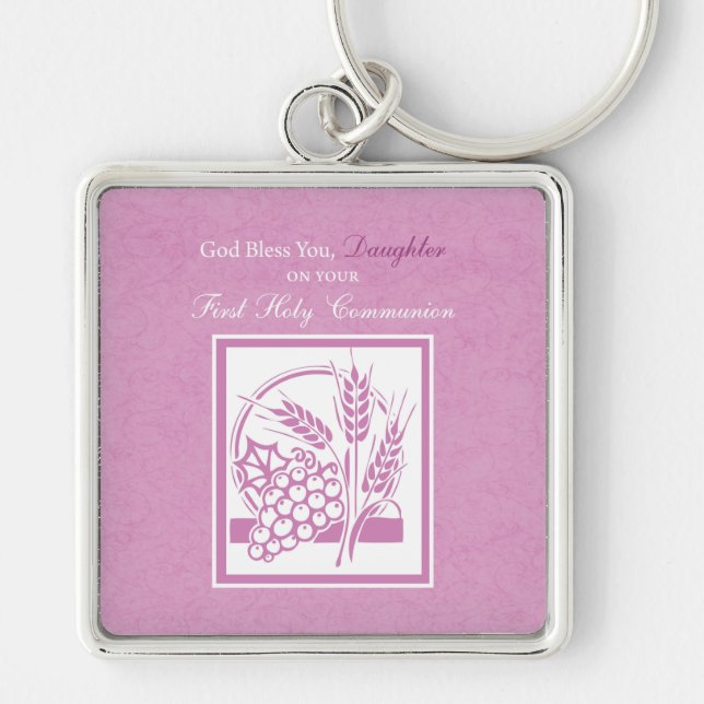 Llavero La hija es la primera comunión, rosa (Frente)