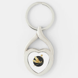 Llavero La libélula dorada en círculo negro