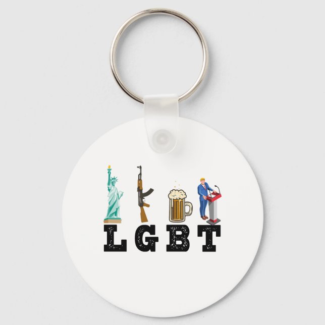 Llavero La libertad LGBT arma cerveza Trump regalo polític (Anverso)