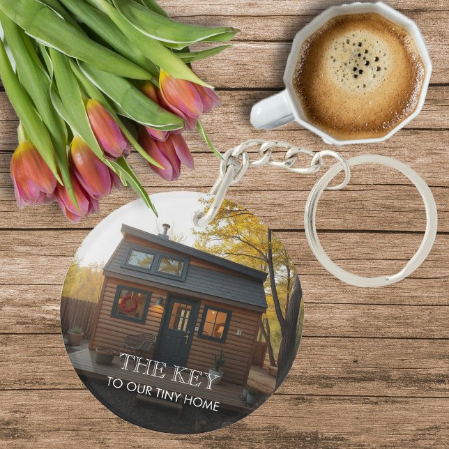 Llavero La llave de nuestra diminuta foto de casa (The key to our tiny home photo keychain. You can add your own text and photos to personalize.)