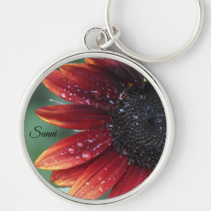 Llavero La lluvia besó el *personalize* rojo del girasol
