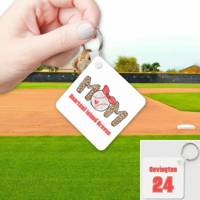 Llavero La madre del béisbol es la mano de moda y es perso (Trendy Baseball Mom Personalized Keychain)