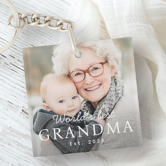 Llavero La mejor abuela del mundo, foto del año próximo (World's best grandma grandmother est year photo keychain)