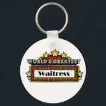 Llavero La mejor camarera del mundo<br><div class="desc">Los mejores Camisetas de la Camarera, ropa y regalos del mundo son regalos ideales para el reconocimiento de empleos de los empleados además de regalos para todas las ocasiones. Este singular diseño de marquesina muestra la ocupación y la profesión rodeadas de luces de neón y estrellas. Disponible en tazas, imanes,...</div>