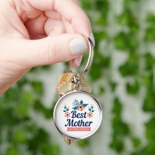 Llavero La mejor madre del mundo, floral azul marino