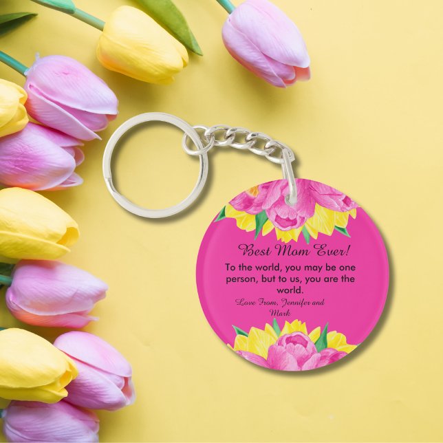 Llavero ¡La mejor mamá de todos! Keychain acrílico rosa (Best Mom Ever! Pink Acrylic Keychain)