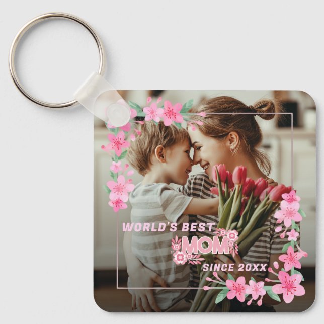 Llavero LA MEJOR MAMÁ DEL MUNDO, Personalizado Fotorrealis (Anverso)