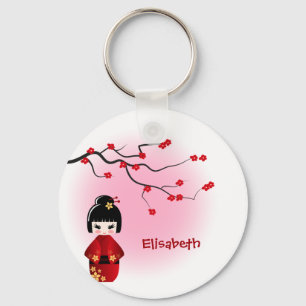Llavero La muñeca japonesa del kokeshi en Sakura florece