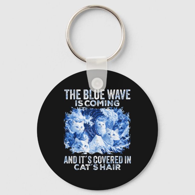 Llavero La Ola Azul Se Está Cubriendo En Cabellos De Gato  (Anverso)